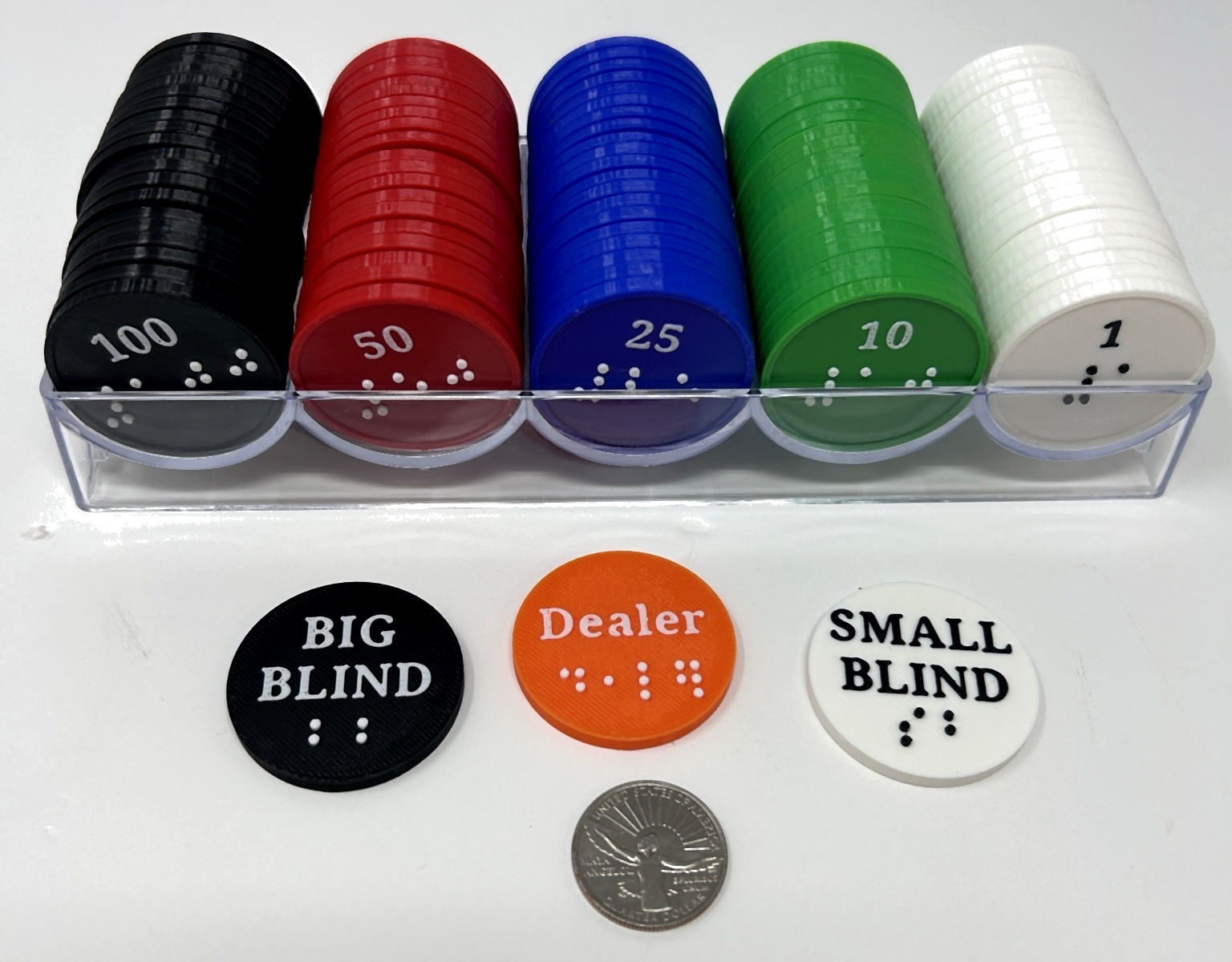Different picture of our Braille Poker Chips