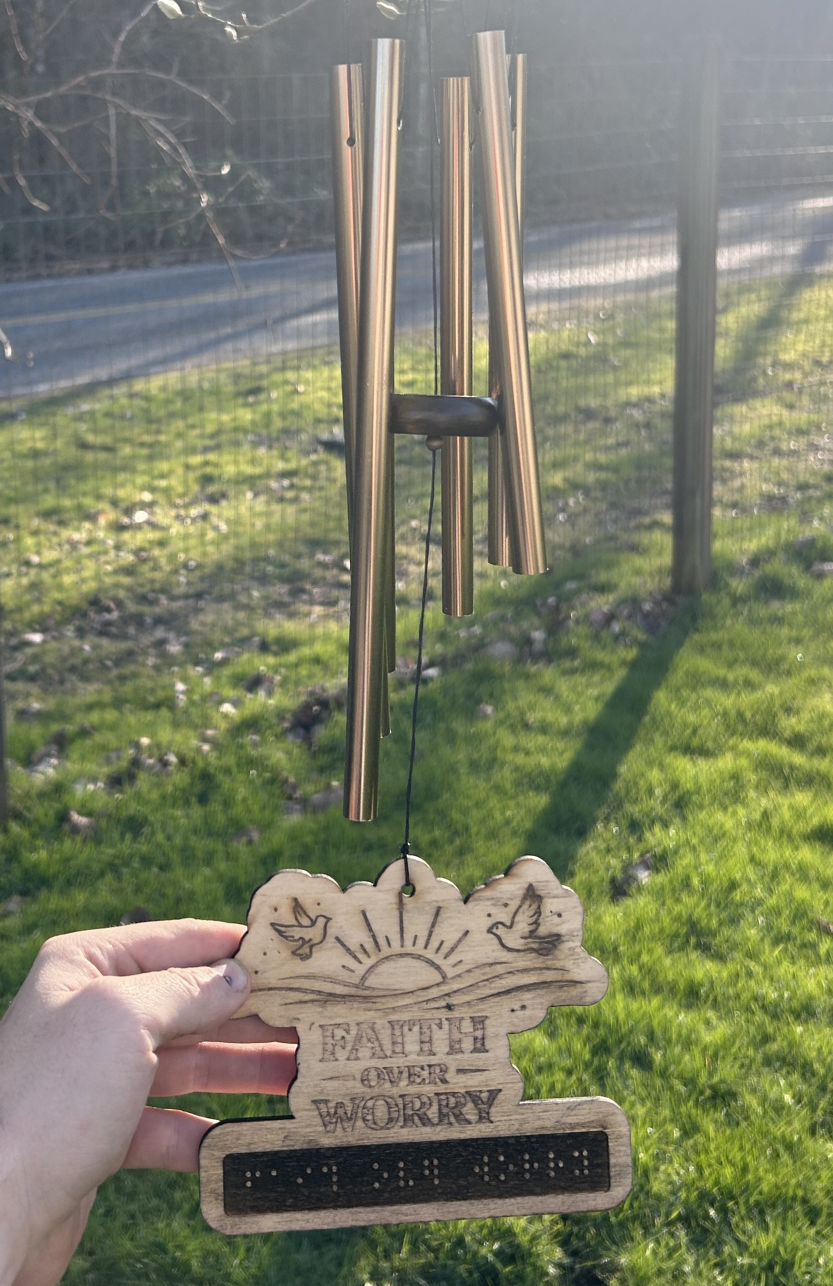 Different picture of our Braille Wind Chimes