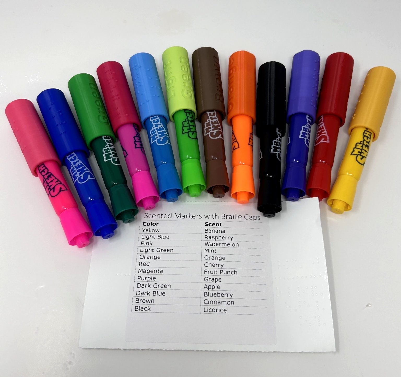 Different picture of our Scented Markers with Braille Caps